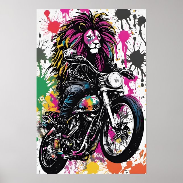 Pôster de Leão Motociclista Gótico - Presente de D (Frente)