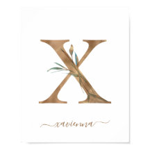 Pôster de Letra X Dourada Floral Aquarela Monogram