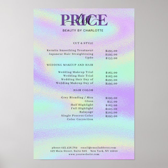 Poster de Lista de Preços de Glam Modernos (Frente)