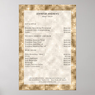 Poster de lista de preços do salão de ouro moder