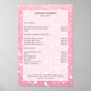 Poster de lista de preços do salão rosa, moderno