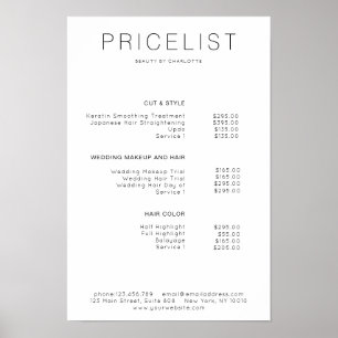 Poster de lista de preços moderna