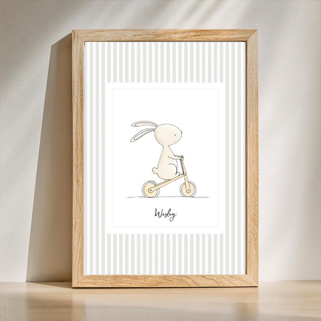 Pôster de Listras de Coelho Fofo - Berçário Nome P (personalized cute animal nursery poster)