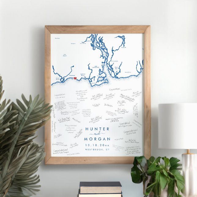 Poster de Livro de Convidado do Marinho Moderno We (Westbrook CT Map Wedding Alternative Guest Book Poster in Modern Navy Blue from Coastal Map Designs)