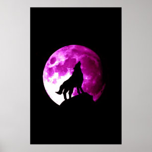 Pôster de Lobo Uivando para a Lua - Arte Fantasia