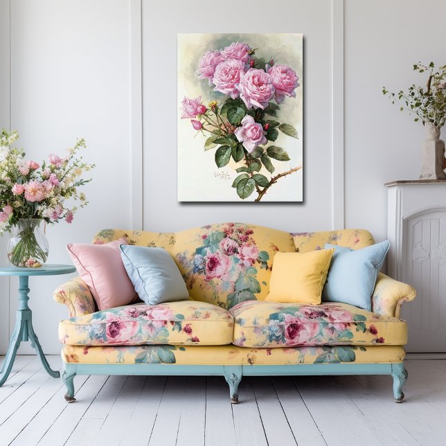 Pôster De Longpre Pink Roses Bumblebes 1899 (Criador carregado)