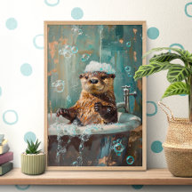 Poster de Lontra Fofa no Banho de Espuma