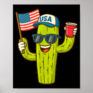 Poster De maio divertido legal paz cacto bandeira dos EUA