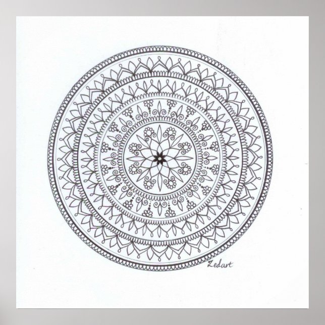 Poster de Mandala Desenhada À Mão Para Coloração (Frente)