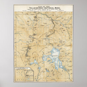 Pôster de Mapa Antigo do Yellowstone, Grand Canyon