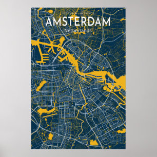 Poster de Mapa Azul de Amsterdã, Mapa Azul de Ams