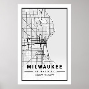 Poster de Mapa da Cidade do Viagem de Milwaukee Wi