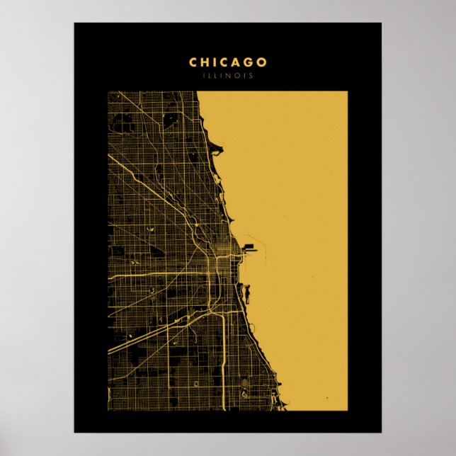 Poster de Mapa da Cidade Dourada de Chicago (Frente)