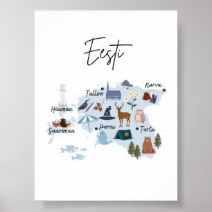 Poster de mapa da Estônia