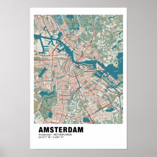 Poster de Mapa de Amsterdã - Estilo de Mapa de Vin
