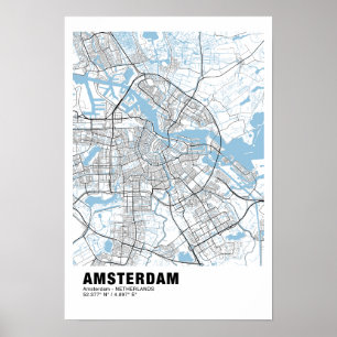 Poster de Mapa de Amsterdã - Mapa Branco de Amster