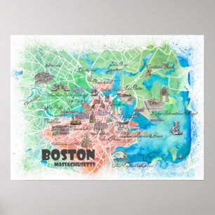 Poster de Mapa de Boston Massachusetts EUA com Est