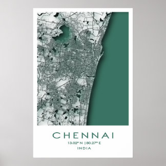 Poster de Mapa de Chennai| Madras| Tamil Nadu| Índ