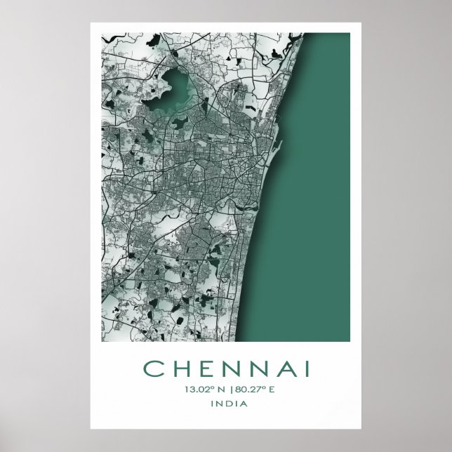 Poster de Mapa de Chennai| Madras| Tamil Nadu| Índ (Frente)