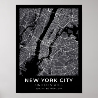 Poster de Mapa de Cidade Negra Nova Iorque