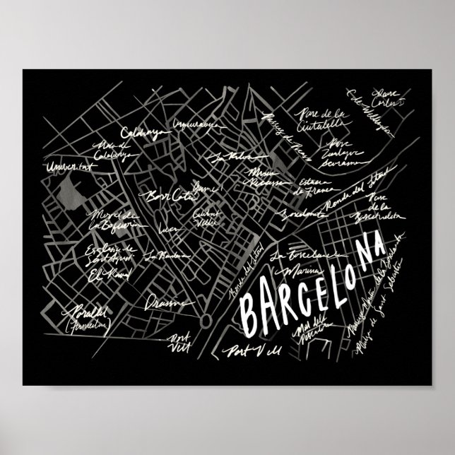 Poster de Mapa de Espanha de Barcelona - Estilo de (Frente)