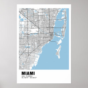 Poster de Mapa de Miami - Mapa Preto de Miami