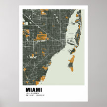 Poster de Mapa de Miami - Mapa Verde e Dourado de 
