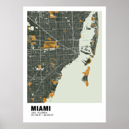 Poster de Mapa de Miami - Mapa Verde e Dourado de 