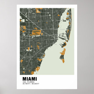 Poster de Mapa de Miami - Mapa Verde e Dourado de