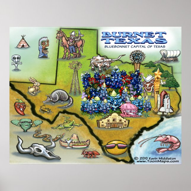 Poster de Mapa de TEXAS de Burnet (Frente)