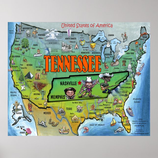 Poster de Mapa de TN EUA (Frente)