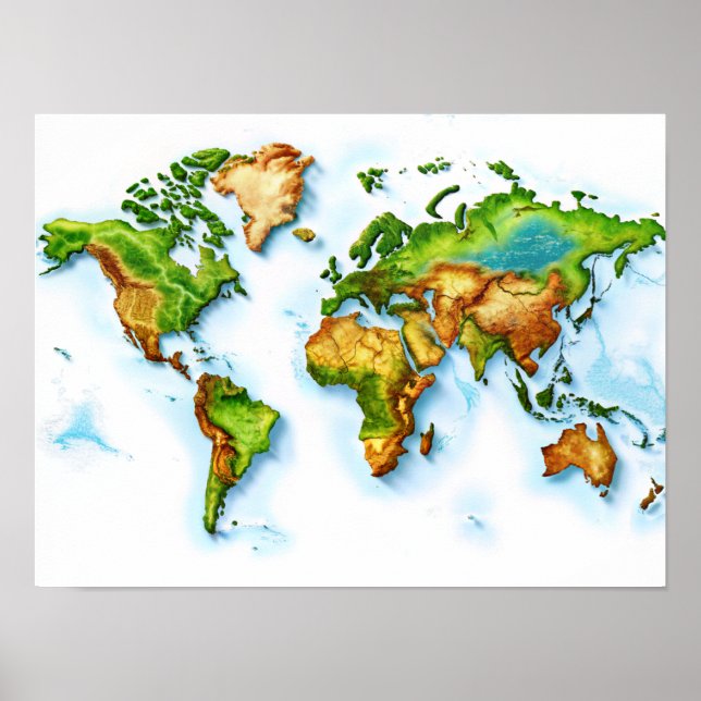 Poster de Mapa de Topografia do Mundo de Arte de P (Frente)