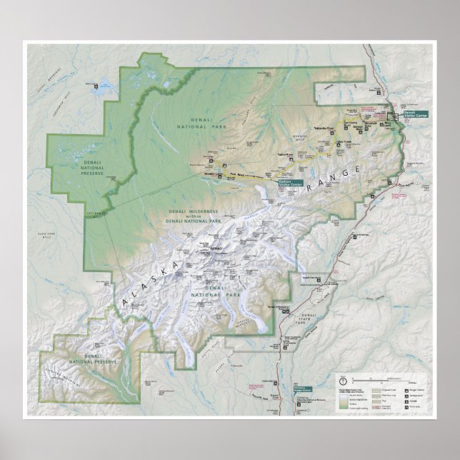 Poster de mapa Denali (Alasca) (Frente)