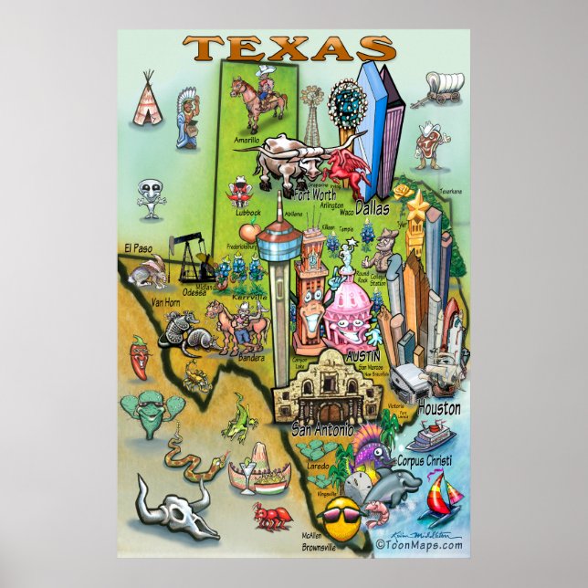 Poster de Mapa Divertido do Texas (Frente)