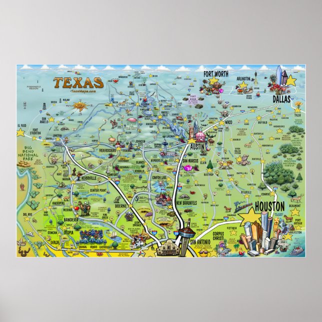 Poster de Mapa Divertido do Texas BIG (Frente)