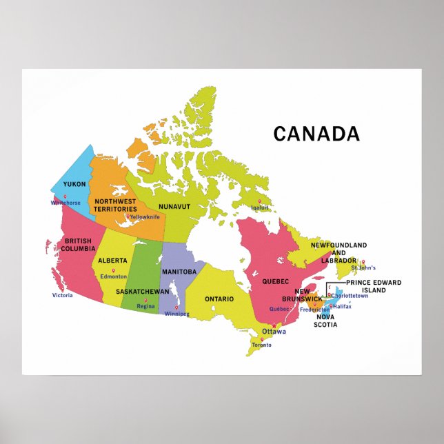 Poster de Mapa do Canadá (Frente)