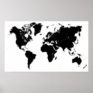 Poster de Mapa do Mundo Branco e Negro minimalista