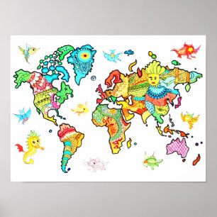 Poster de Mapa do Mundo Engraçado