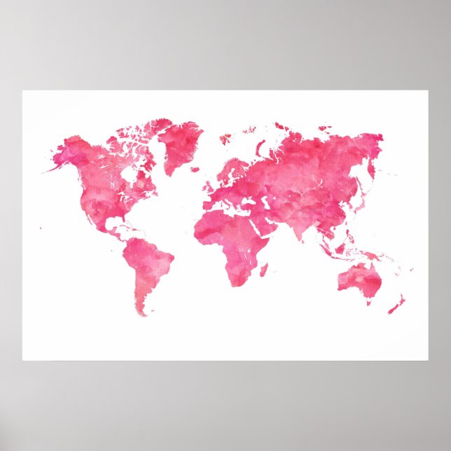 Poster de Mapa do Mundo Rosa (Frente)