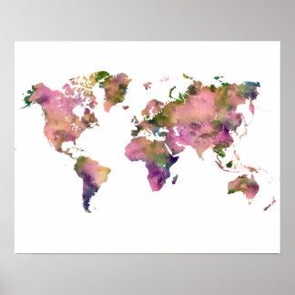 Poster de Mapa do Mundo Rosa