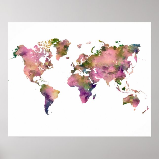 Poster de Mapa do Mundo Rosa (Frente)