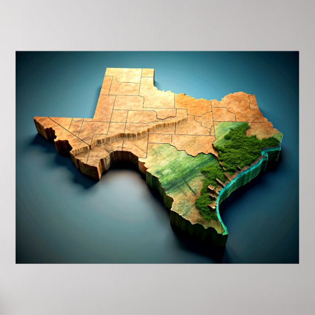 poster de Mapa do Texas 3D (Frente)