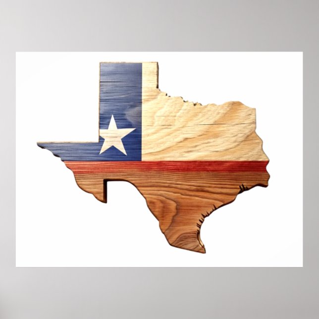 poster de Mapa do Texas Wooden 3D (Frente)