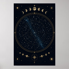 Pôster de Mapa Estelar de Astronomia Minimalista p
