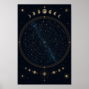 Pôster de Mapa Estelar de Astronomia Minimalista p