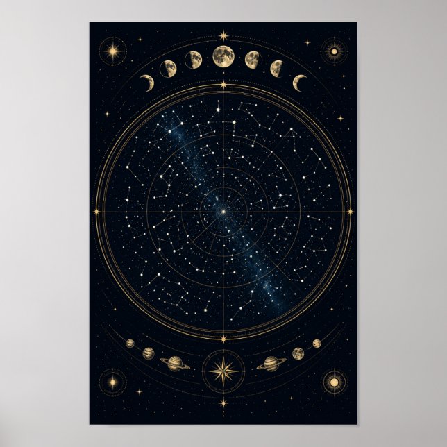 Pôster de Mapa Estelar de Astronomia Minimalista p (Frente)