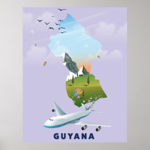Poster de mapa ilustrado da Guiana