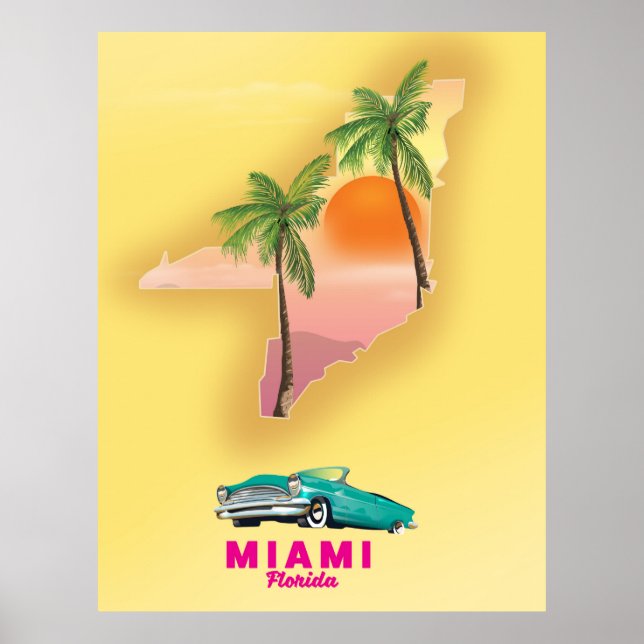 Poster de mapa ilustrado de Miami Flórida (Frente)