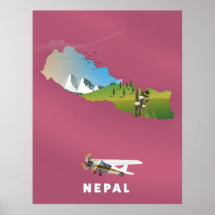 Poster de mapa ilustrado do Nepal