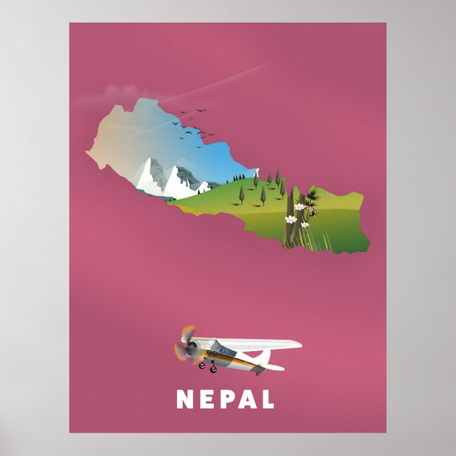 Poster de mapa ilustrado do Nepal (Frente)